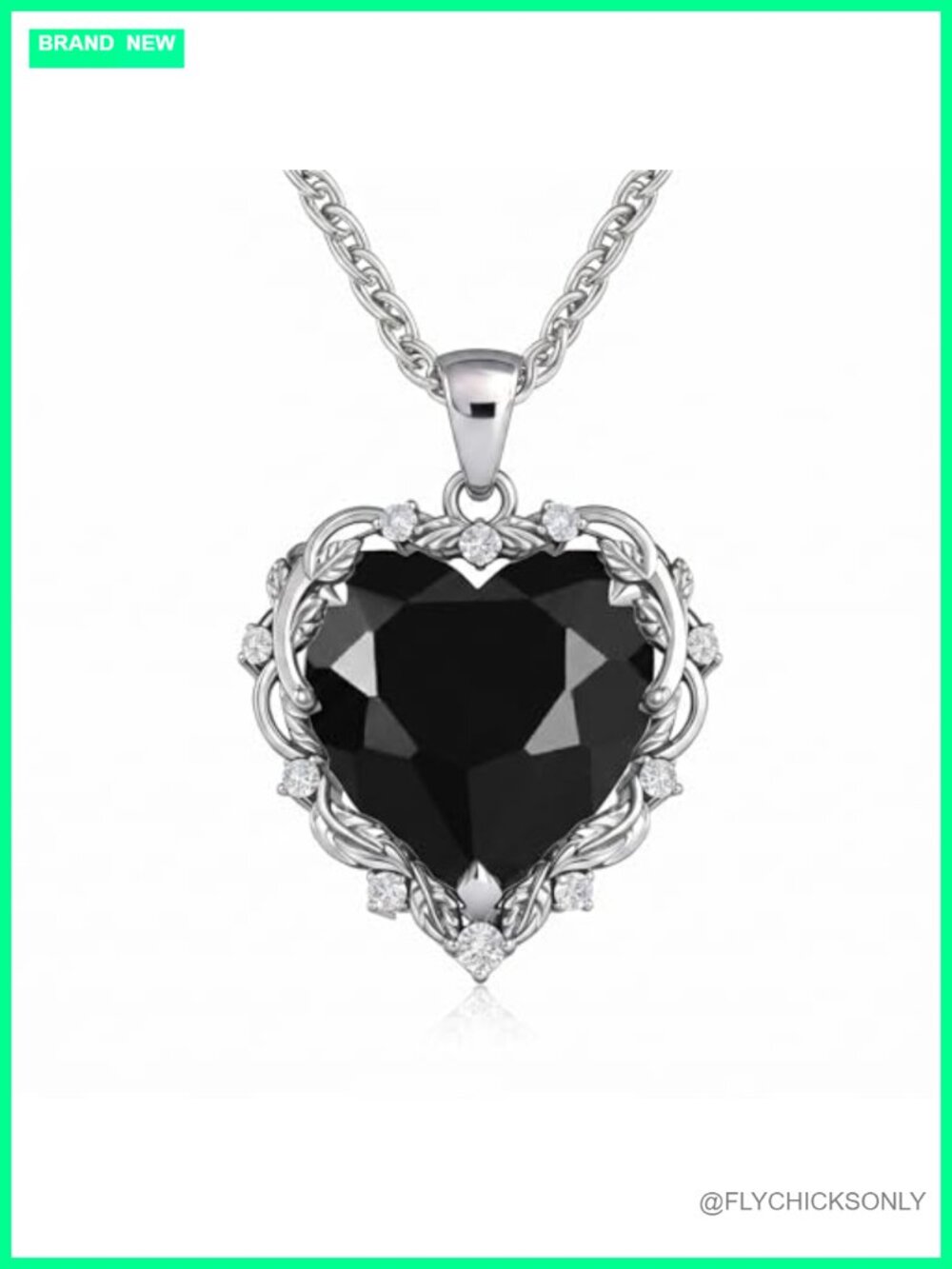 Black Onyx Heart Necklace 925 Sterling Silver Vine Pendant Gift for Women